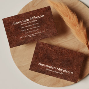 Tarjeta De Visita Cuero Marrón Clásico Profesional