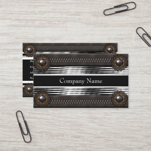 Tarjeta De Visita Cuero Marrón Metal Plateado Elegante