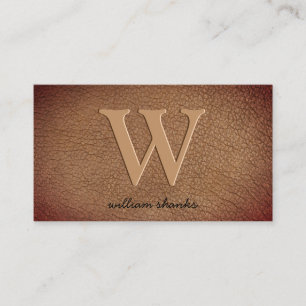 Tarjeta De Visita Cuero marrón monograma dorado escritura elegante