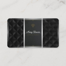 Tarjeta De Visita Cuero negro cosido con puntos rectangulares