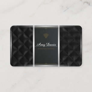 Tarjeta De Visita Cuero negro cosido con puntos rectangulares