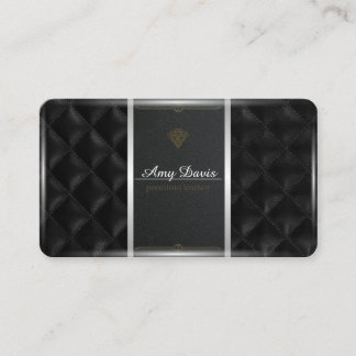 Tarjeta De Visita Cuero negro cosido con puntos rectangulares