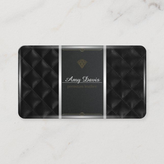 Tarjeta De Visita Cuero negro cosido con puntos rectangulares (Anverso)