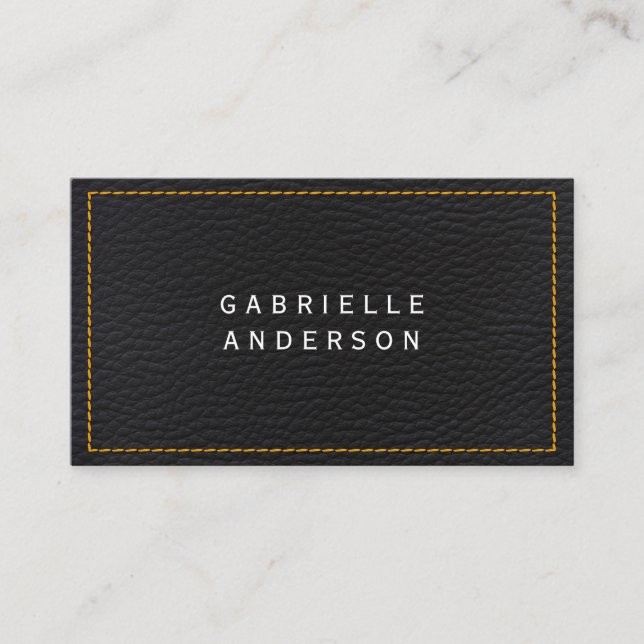 Tarjeta De Visita Cuero negro elegante profesional | Parecen Amarill (Anverso)