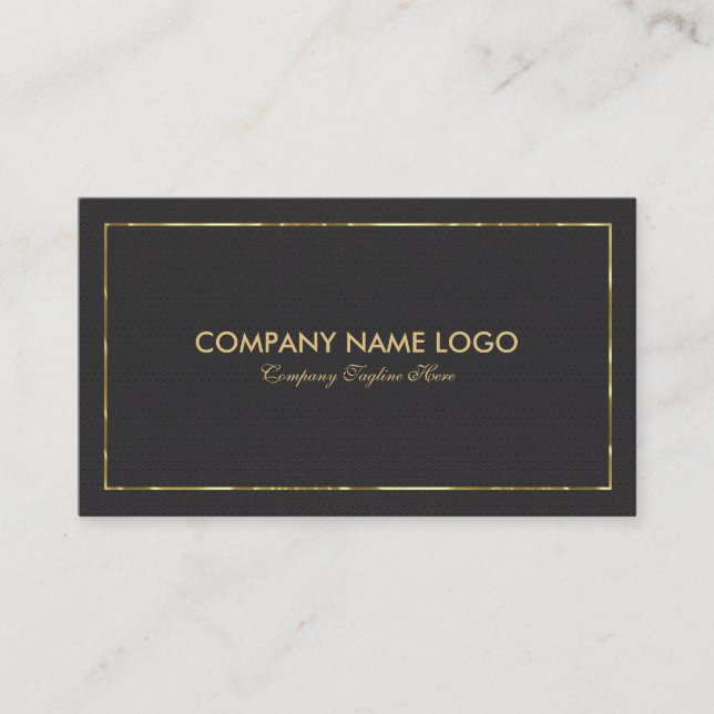 Tarjeta De Visita Cuero negro falso y borde dorado (Anverso)