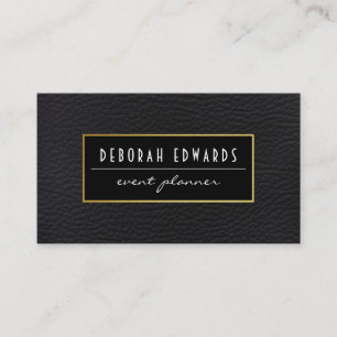 Tarjeta De Visita Cuero Negro Sencillo con Marco de Oro