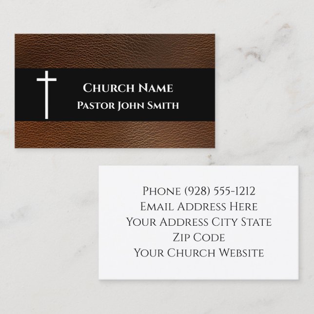 Tarjeta De Visita Cuero Oscuro Rústico Iglesia (Anverso / Reverso)