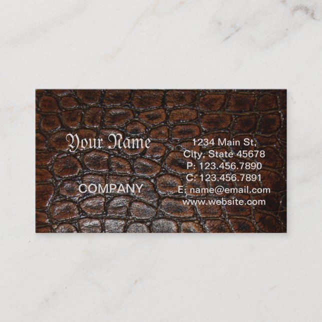 Tarjeta De Visita cuero salvaje del cocodrilo del marrón del (Anverso)