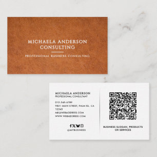 Tarjeta De Visita Cuero Sintético Profesional Código QR y Redes Soci