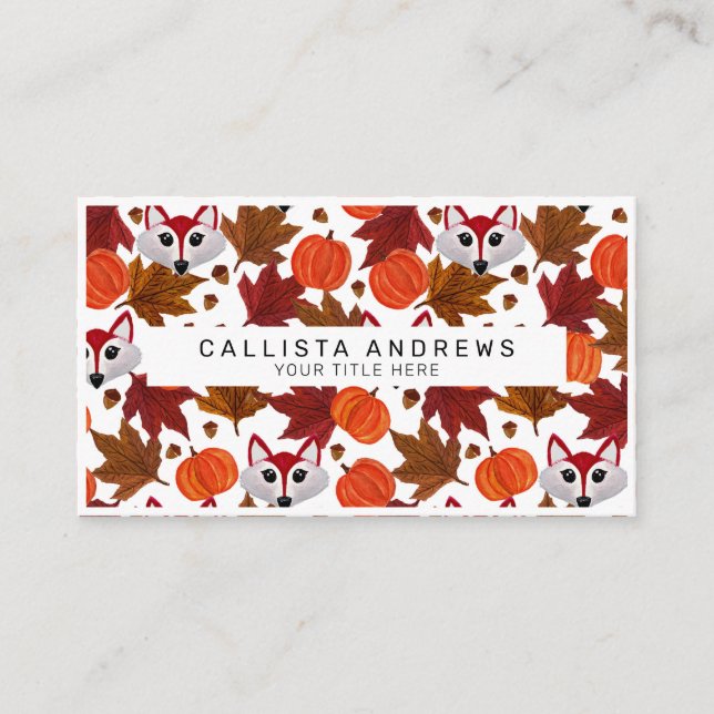 Tarjeta De Visita Cuesta Caída Fox Calabaza Acorn Maple Leaf Waterco (Anverso)