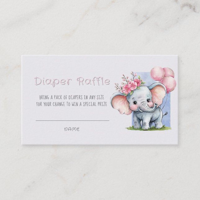 Tarjeta De Visita Cuidada acuarela Elefante Pink Floral Diaper Raffl (Anverso)