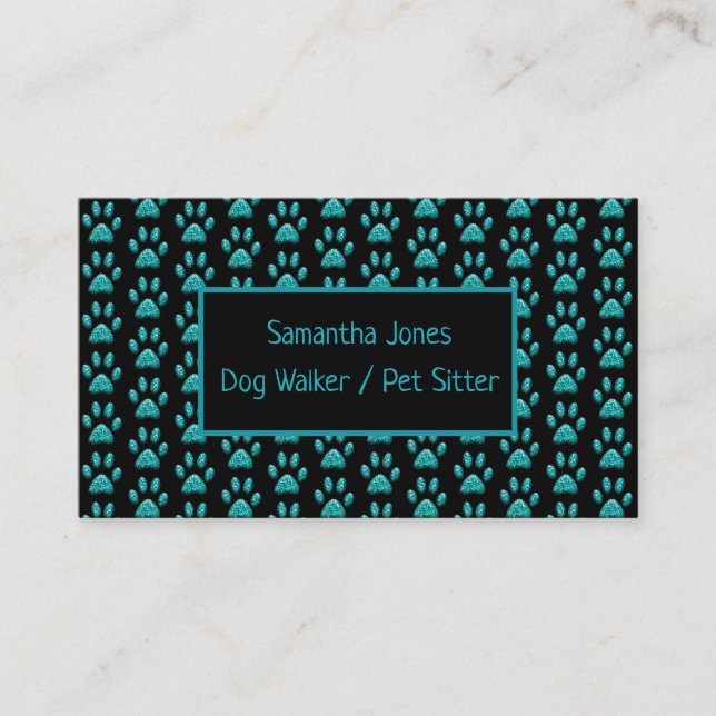 Tarjeta De Visita Cuidada Perro Profesional Walker Negro Verde azula (Anverso)