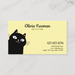 Tarjeta De Visita Cuidada sentada de Mascota de Ilustracion negro y