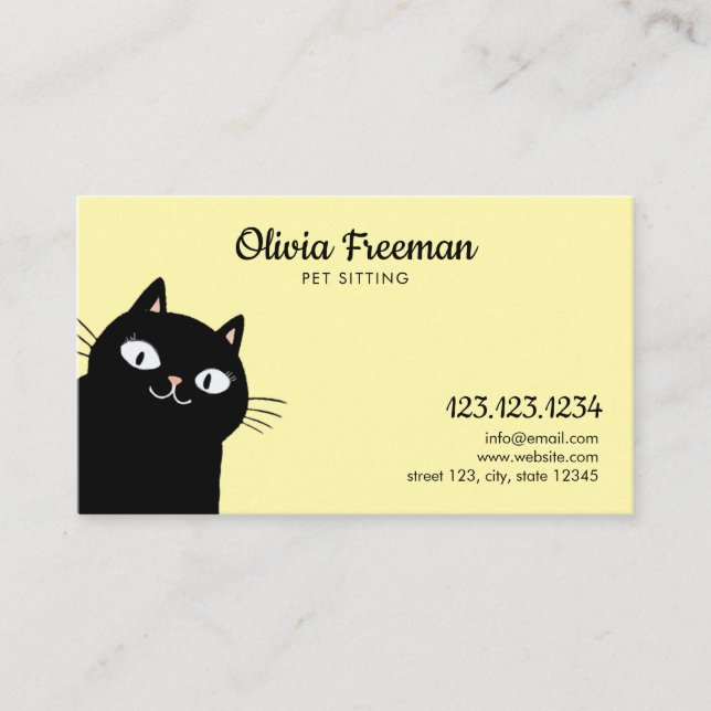 Tarjeta De Visita Cuidada sentada de Mascota de Ilustracion negro y  (Anverso)