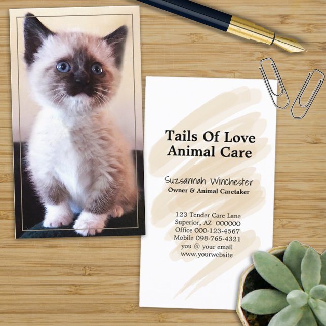 Tarjeta De Visita Cuidado animal profesional con foto sustituible (Subido por el creador)