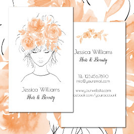 Tarjeta De Visita Cuidado bonito chica melocotón rosas de acuarela-F