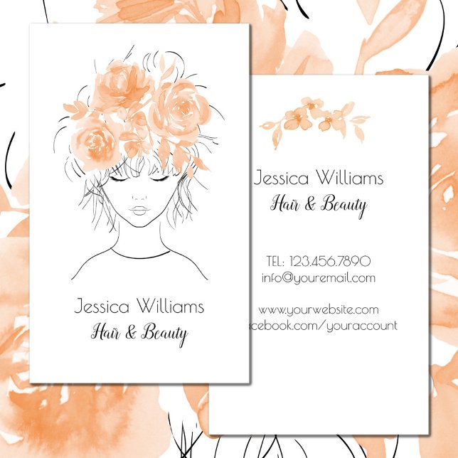 Tarjeta De Visita Cuidado bonito chica melocotón rosas de acuarela-F (Subido por el creador)