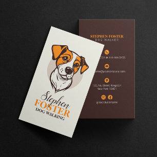 Tarjeta De Visita Cuidado de Animales Paseador de Perros Naranja Mar