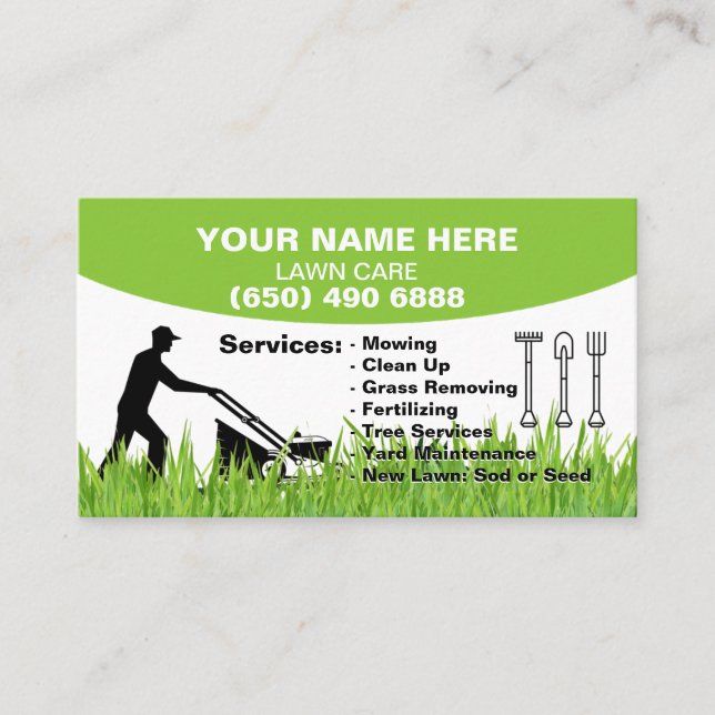 Tarjeta De Visita Cuidado de Césped Jardinería Corta de Césped Servi (Anverso)