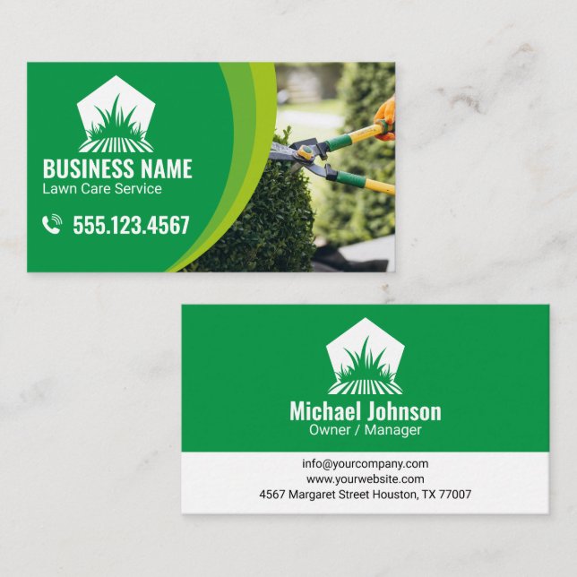 Tarjeta De Visita Cuidado de césped simple verde personalizable prom (Anverso / Reverso)