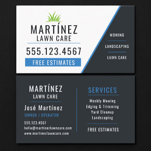 Tarjeta De Visita Cuidado de césped y jardinería Blue & Black Corte