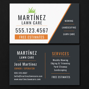 Tarjeta De Visita Cuidado de césped y jardinería Orange & Black cort