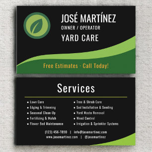 Tarjeta De Visita Cuidado de Jardín Negro Verde