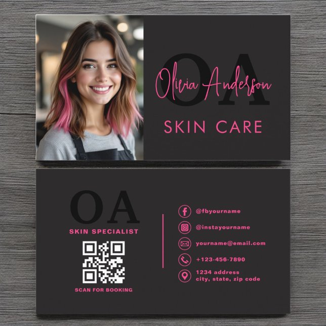 Tarjeta De Visita Cuidado de la piel fotográfica Código QR Negro ros (Subido por el creador)