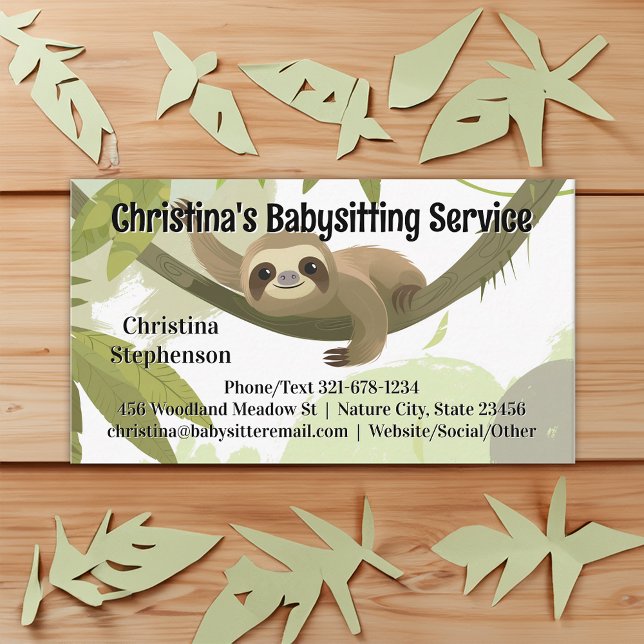 Tarjeta De Visita Cuidado de los niños en guarderías infantiles (sloth babysitting childcare business card
)