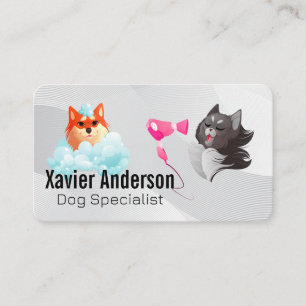 Tarjeta De Visita Cuidado de Mascotas   Burbujas de Jabón   Secador 