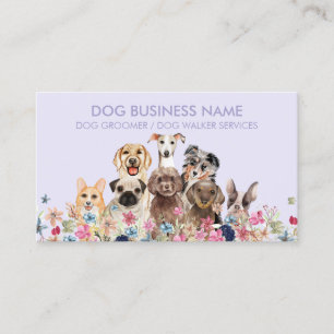 Tarjeta De Visita Cuidado de mascotas caninas Floral Púrpura