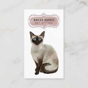 Tarjeta De Visita Cuidado de Mascotas Gato Acuarela Lindo