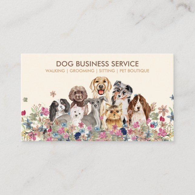 Tarjeta De Visita Cuidado de mascotas múltiples raza de perro (Anverso)