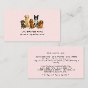 Tarjeta De Visita Cuidado de Mascotas Paseo de Perros Acuarela Rosa