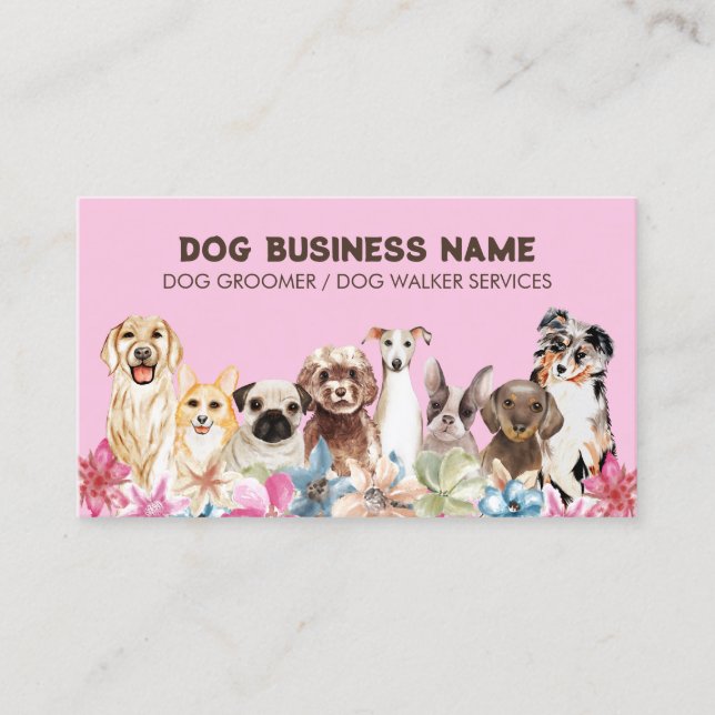 Tarjeta De Visita Cuidado de perros con código QR elegante rosa (Anverso)