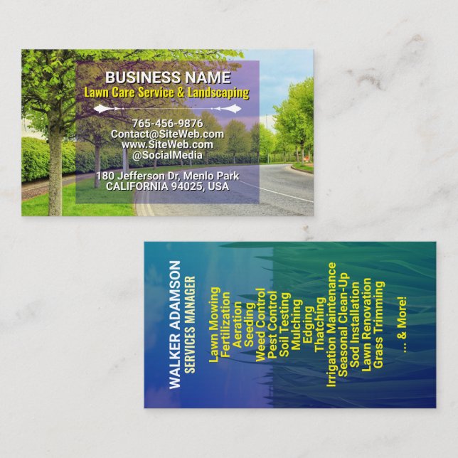 Tarjeta De Visita Cuidado del césped, paisajismo, soplo de labranza, (Anverso / Reverso)
