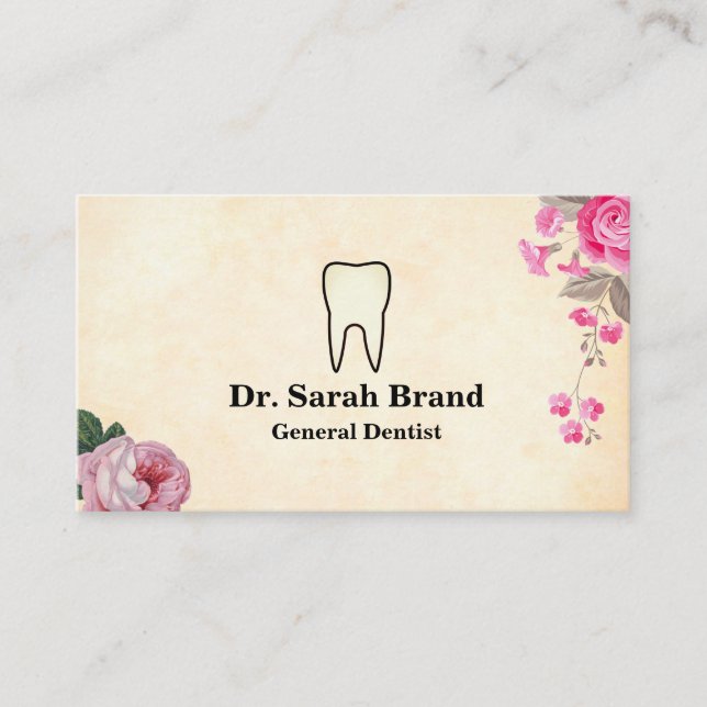 Tarjeta De Visita Cuidado dental del diente floral elegante del (Anverso)