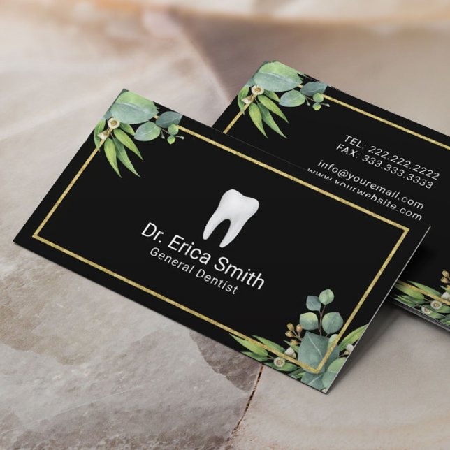 Tarjeta De Visita Cuidado dental Elegante Foliage Gold Frame Dentist (Subido por el creador)