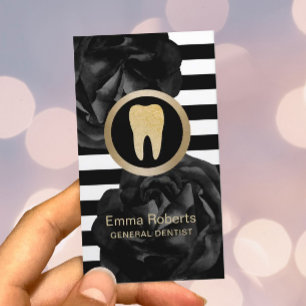 Tarjeta De Visita Cuidado dental floral del negro moderno de las