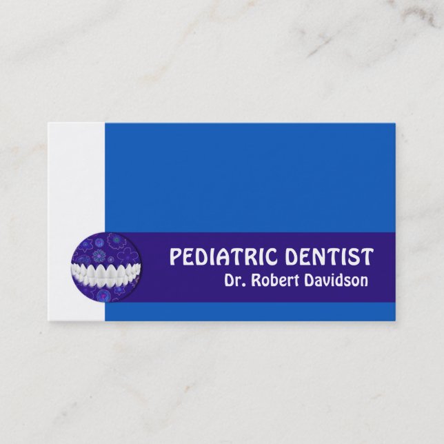 Tarjeta De Visita Cuidado dental Pediátrico Dentiátrico Sonrisa azul (Anverso)