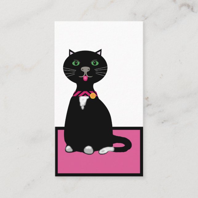 Tarjeta De Visita Cuidado gato negro y blanco sobre una alfombra ros (Anverso)