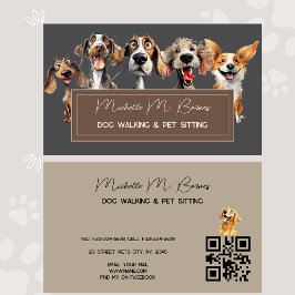 Tarjeta De Visita Cuidado Perro Walker Groomer Código QR Gris
