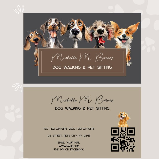 Tarjeta De Visita Cuidado Perro Walker Groomer Código QR Gris (Subido por el creador)