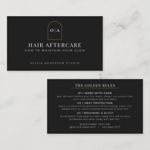 Tarjeta De Visita Cuidado posterior del cabello negro dorado minimal