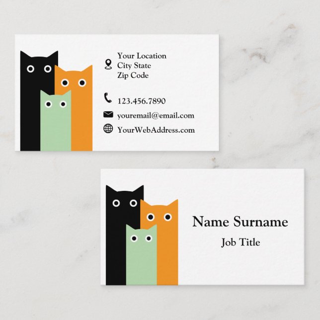 Tarjeta De Visita Cuidado Simple de Animales Gatos (Anverso / Reverso)