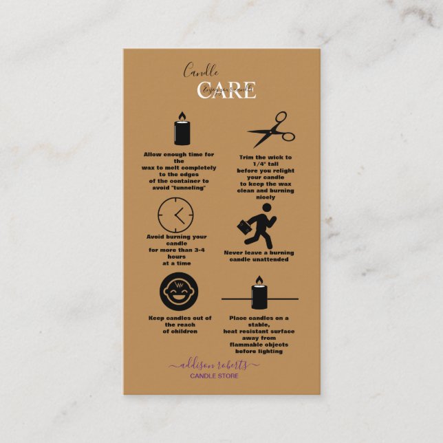 Tarjeta De Visita Cuidado simple y profesional de las velas de terra (Anverso)