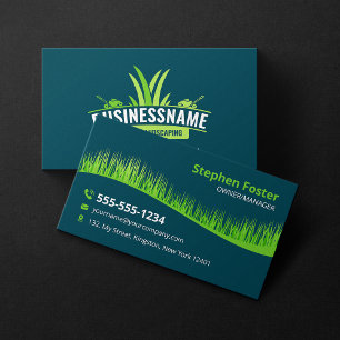Tarjeta De Visita Cuidado y Paisajismo de Césped Verde Teal & Cortar