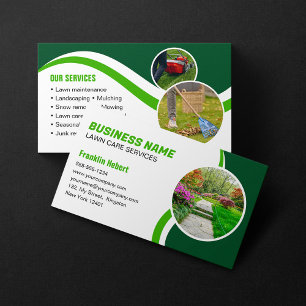 Tarjeta De Visita Cuidado y Paisajismo Green White Lawn Mowing 3 Fot
