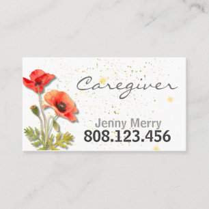 Tarjeta De Visita Cuidador de amapola floral simple