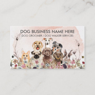 Tarjeta De Visita Cuidador de mascotas Flores rosadas acuarela Pasea
